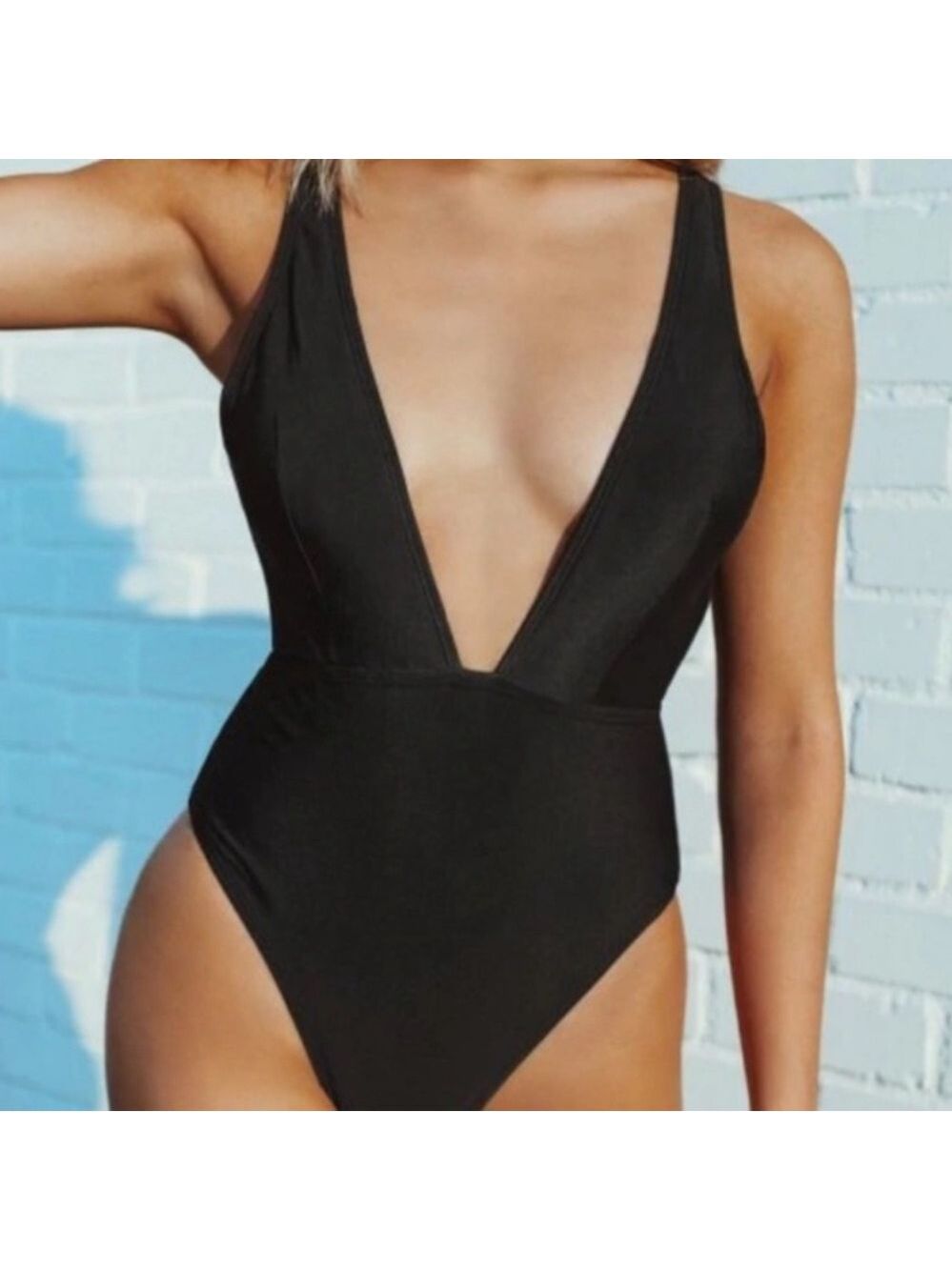 NWT Zaful black plunge one piece swimsuit